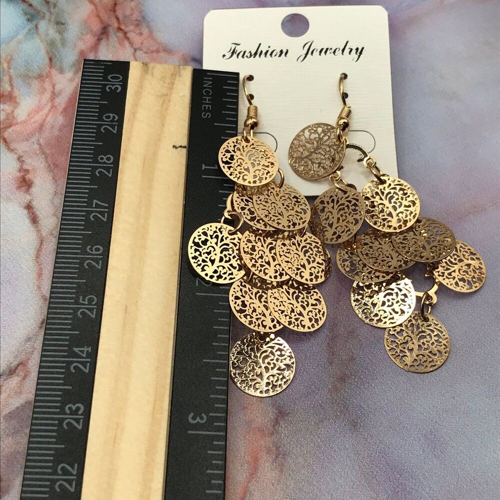 Swirl Tree Charm Chandelier Gold Tone Fashion Jewelry Earrings - Picture 5 of 5